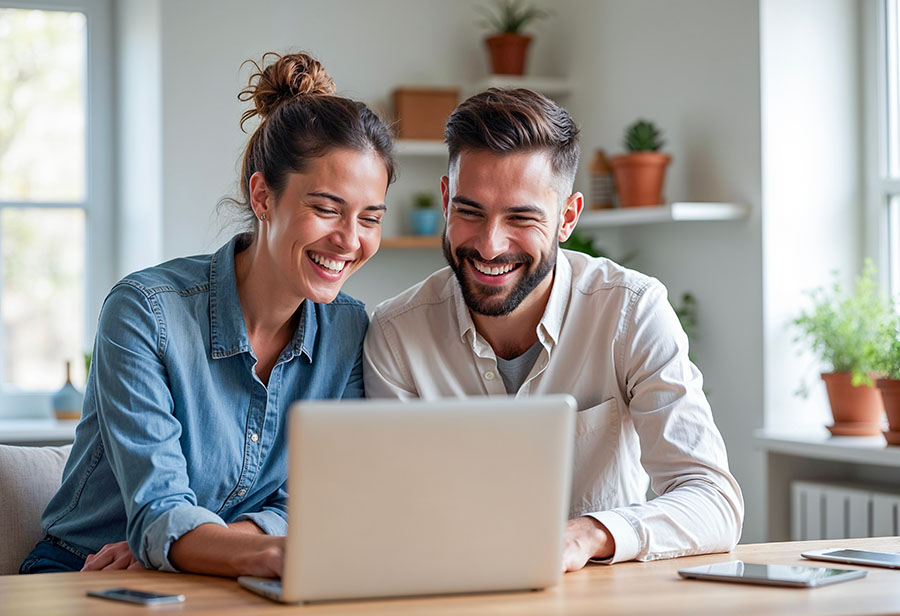 Couple smiling as they plan their business on Vibz