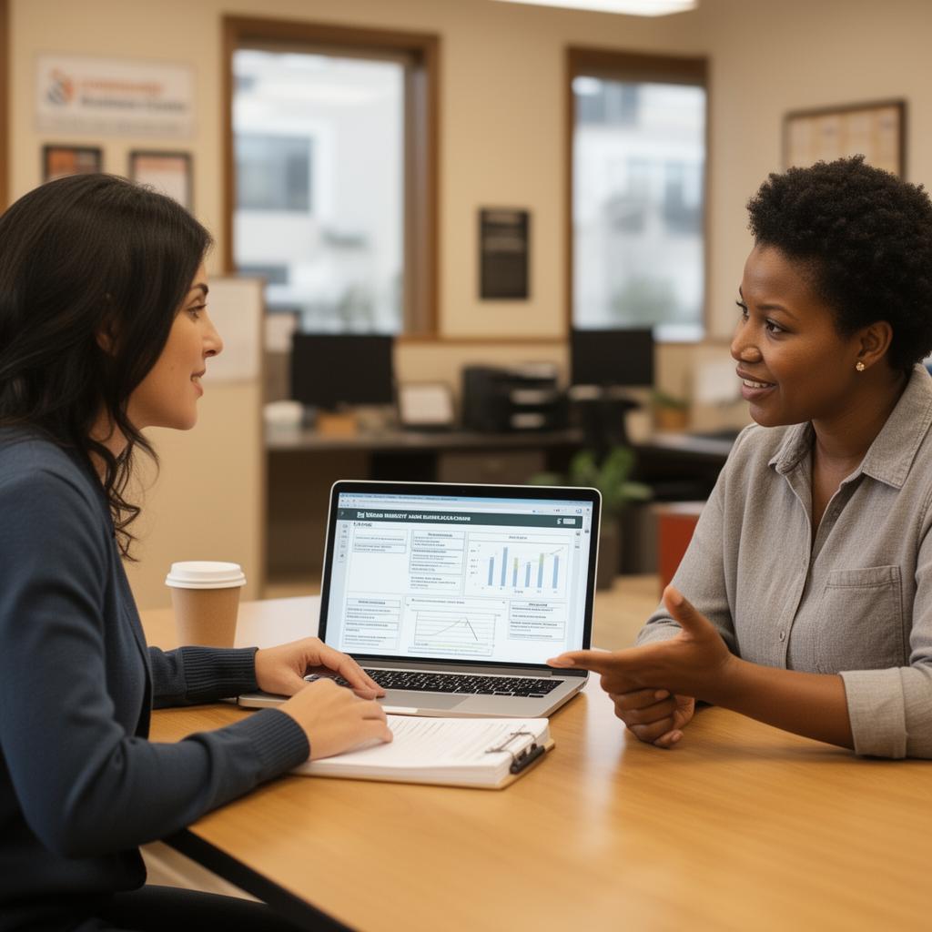 Mentor guiding entrepreneur at an entrepreneurship support center